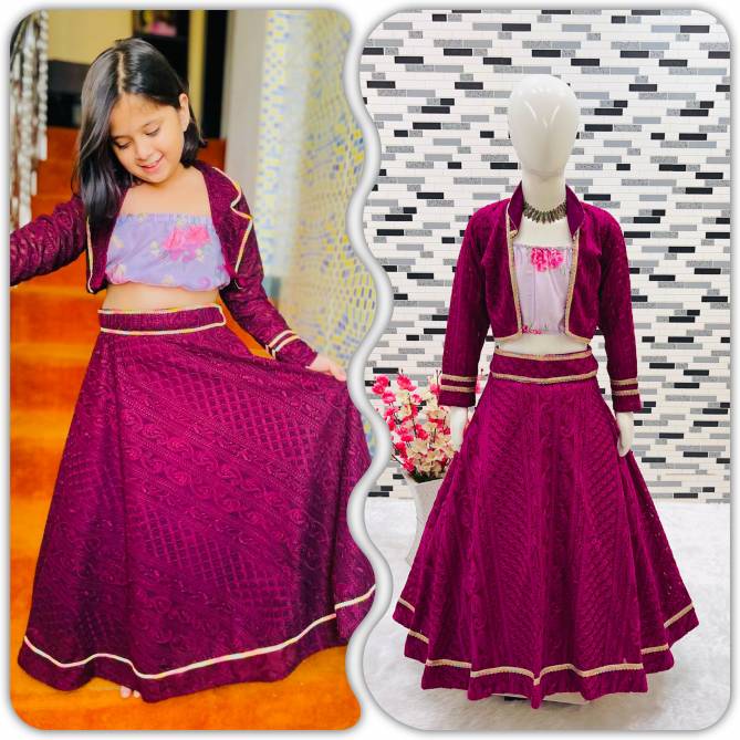 OC 161 Georgette Embroidery Kids Party Wear Indo Western Lehenga Wholesale Market In Surat